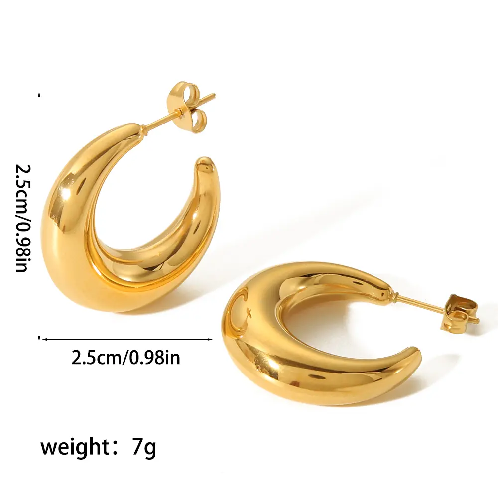 1 paire de clous d'oreilles simples et légers en forme de C en acier inoxydable plaqué or 18 carats pour femme h5 Image2